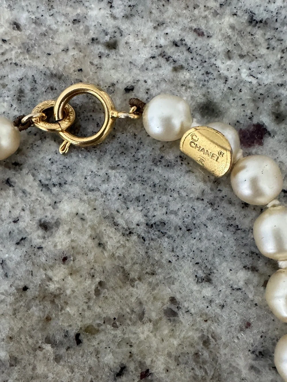 70s Chanel Necklace Pearl Strass Crystal Gold Plated Pendant Collar Collier